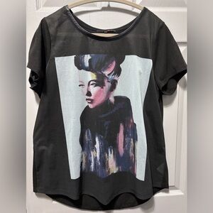 MXM graphic top black with woman’s portrait
